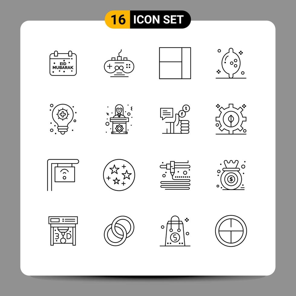 conjunto de 16 iconos modernos de la interfaz de usuario símbolos signos para los elementos de diseño de vectores editables de fruta de la innovación de la almohadilla del juego de la bombilla del político
