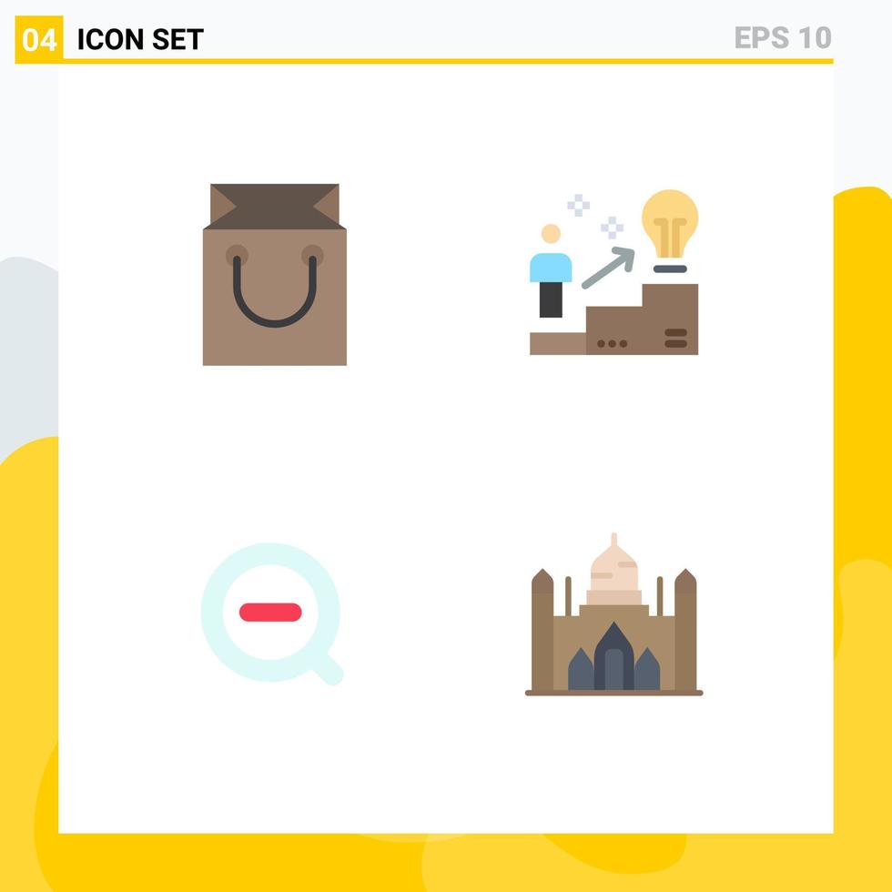 conjunto de iconos planos de interfaz móvil de 4 pictogramas de usuario de compras de búsqueda de bolsa eliminar elementos de diseño vectorial editables vector