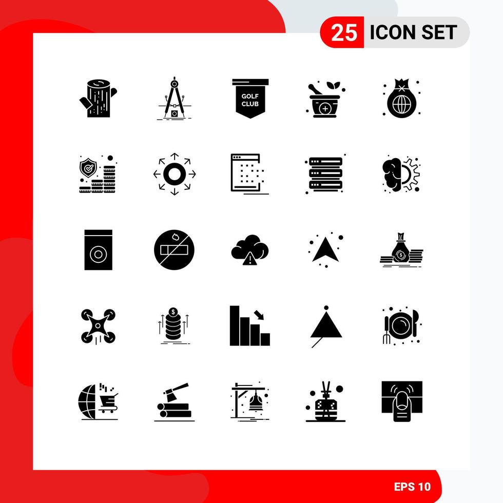 Mobile Interface Solid Glyph Set of 25 Pictograms of business natural game medicine sports Editable Vector Design Elements