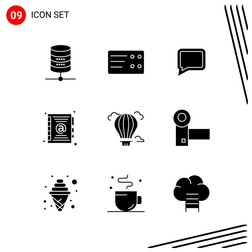 Collection of 9 Vector Icons in solid style Pixle Perfect Glyph Symbols for Web and Mobile Solid Icon Signs on White Background 9 Icons