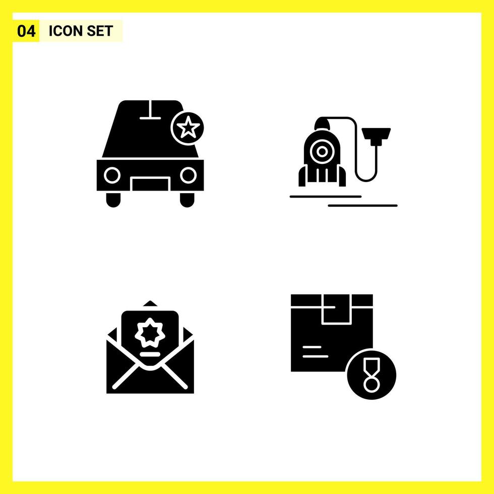 4 Icon Set Simple Solid Symbols Glyph Sign on White Background for Website Design Mobile Applications and Print Media vector