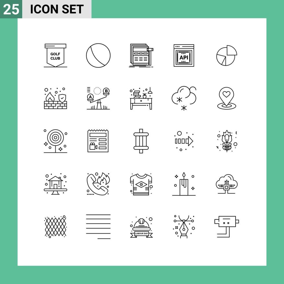 paquete de línea de vector editable de 25 líneas simples de interfaz de programador de aplicación de gráfico concepto de api de internet elementos de diseño de vector editable de estructura alámbrica