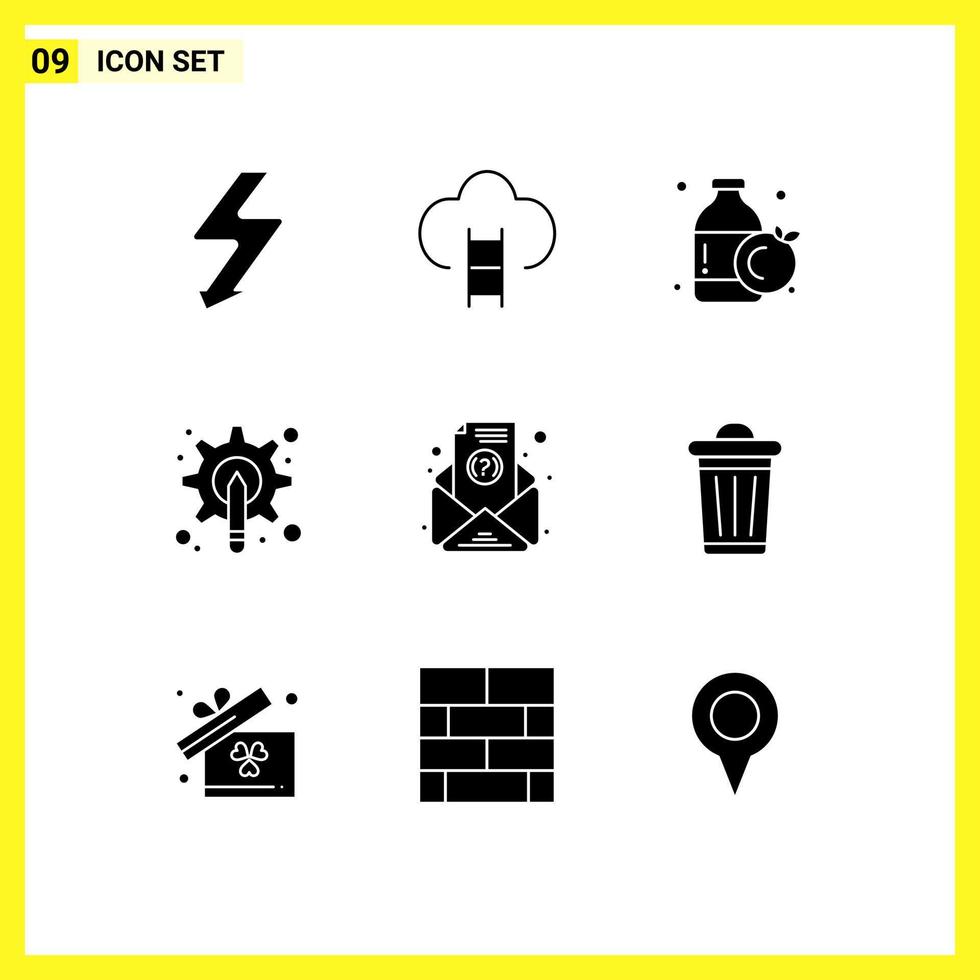 Group of 9 Solid Glyphs Signs and Symbols for newsletter gear bottle tool graphic Editable Vector Design Elements