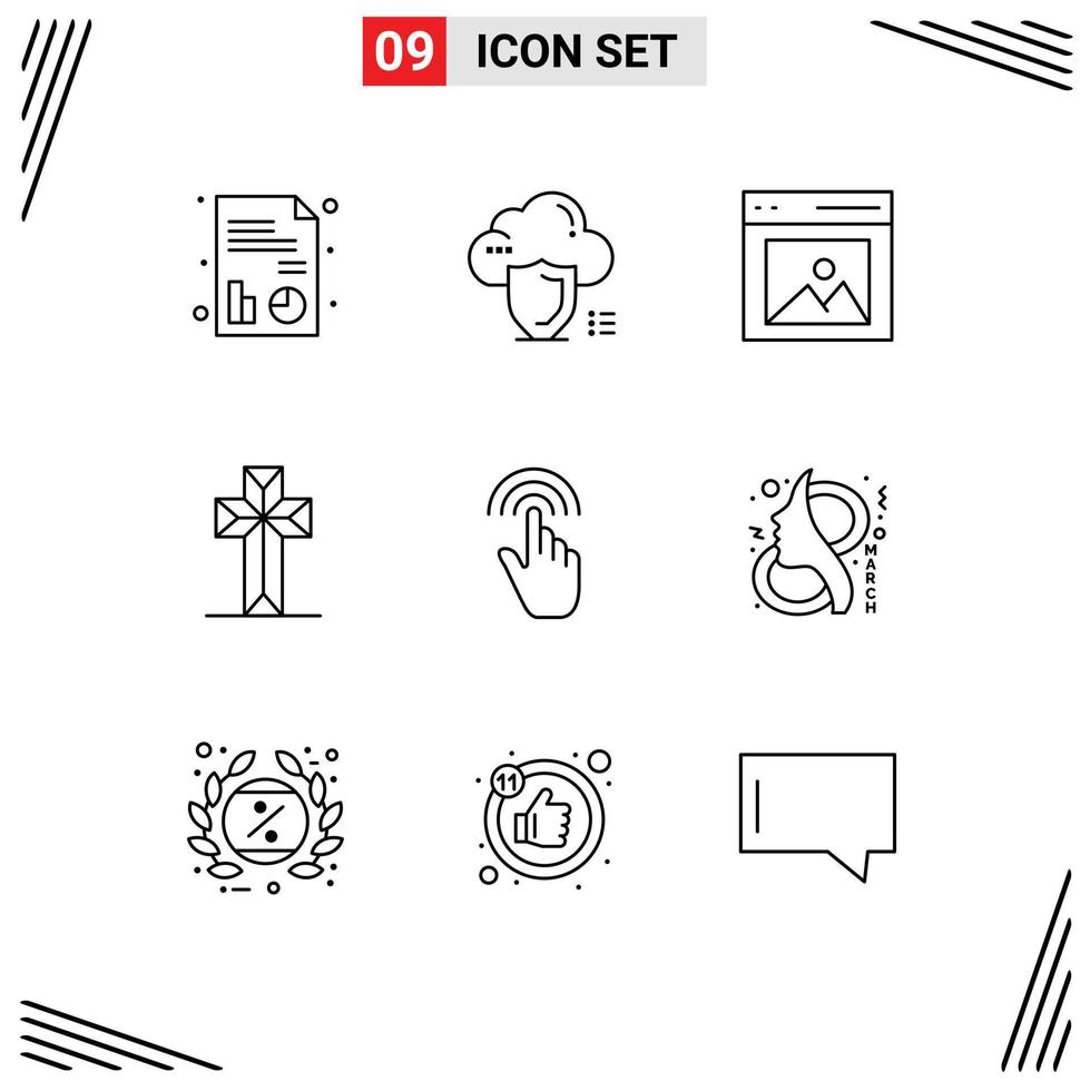Stock Vector Icon Pack of 9 Line Signs and Symbols for finger cross communication christian user Editable Vector Design Elements