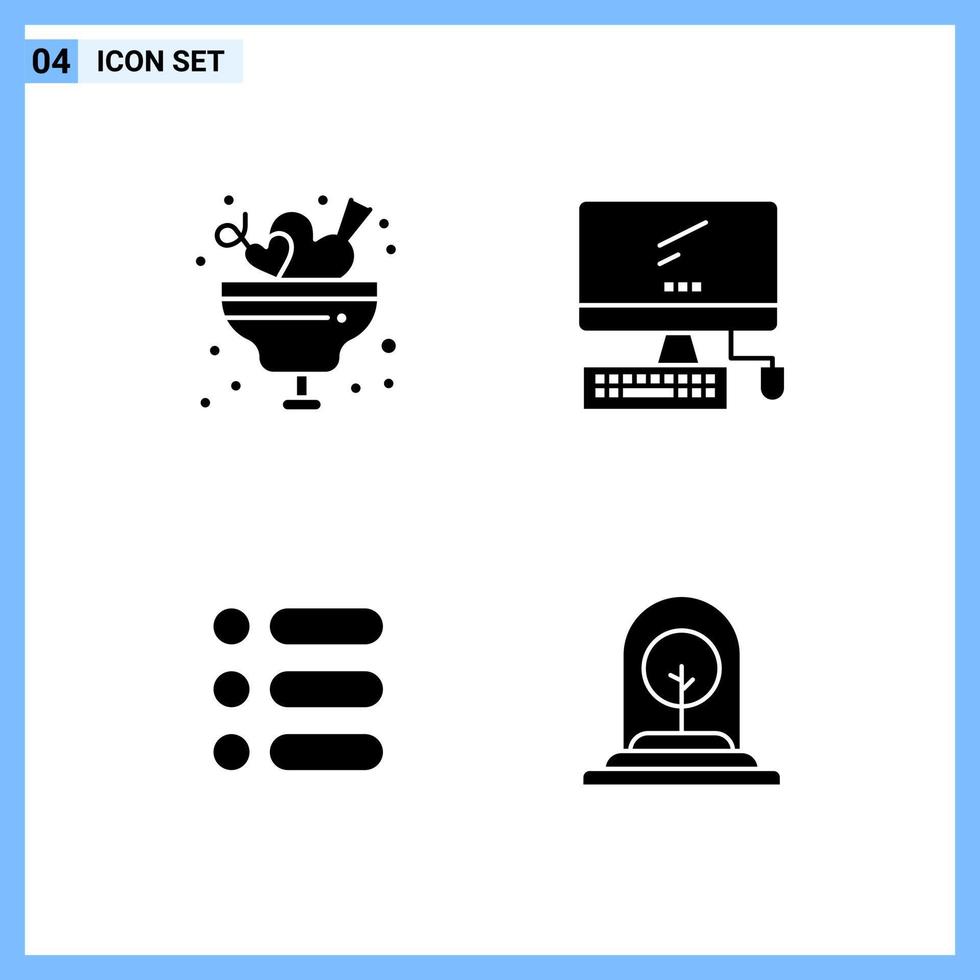 4 Icons Solid style Creative Glyph Symbols Black Solid Icon Sign Isolated on White Background vector