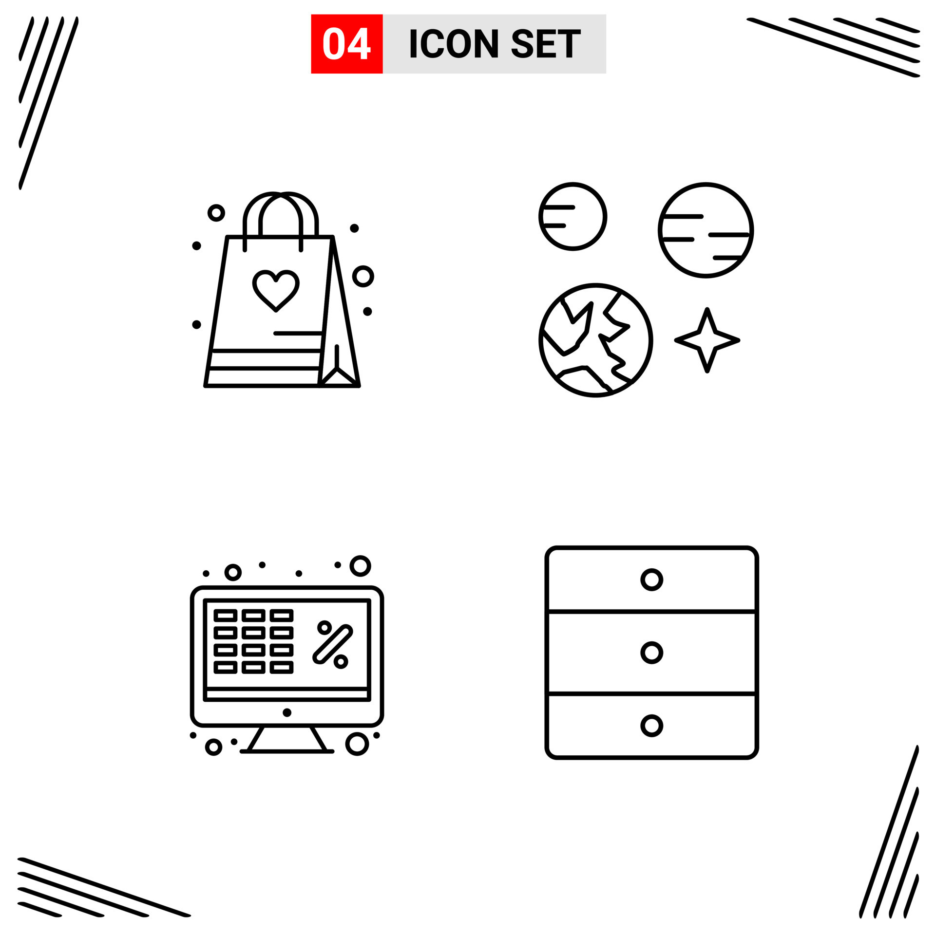 4 Icons Line Style Grid Based Creative Outline Symbols for Website ...