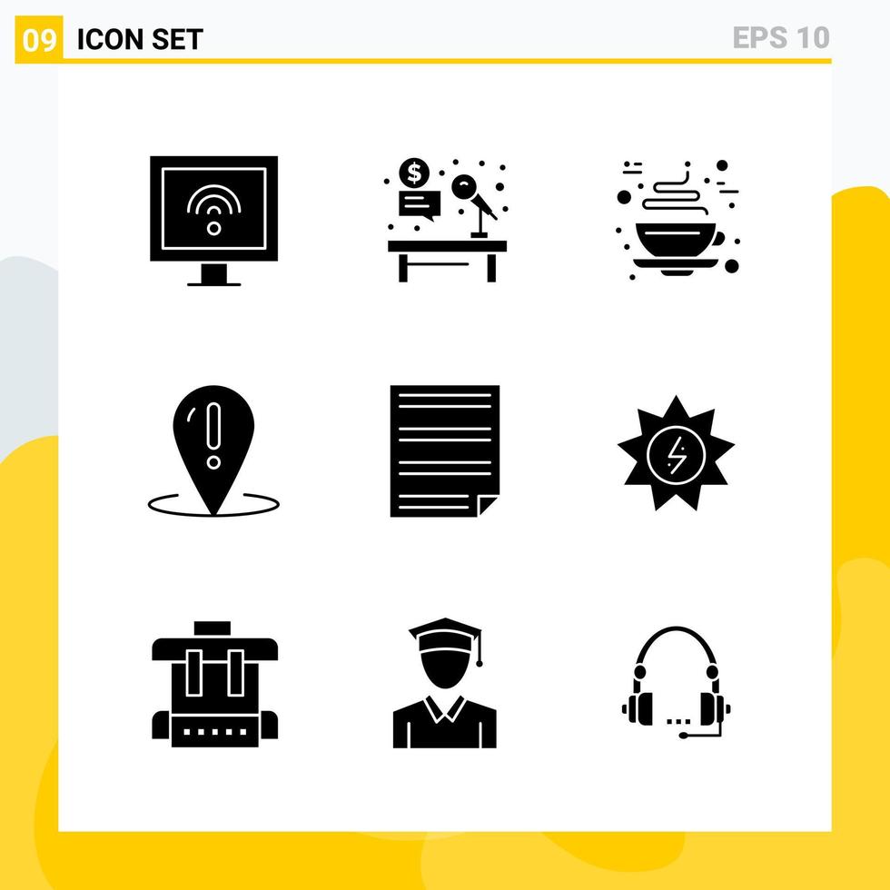 Collection of 9 Universal Solid Icons Icon Set for Web and Mobile vector