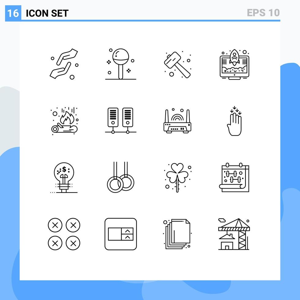 Pictogram Set of 16 Simple Outlines of startup entrepreneur lollipop watch kit pound Editable Vector Design Elements