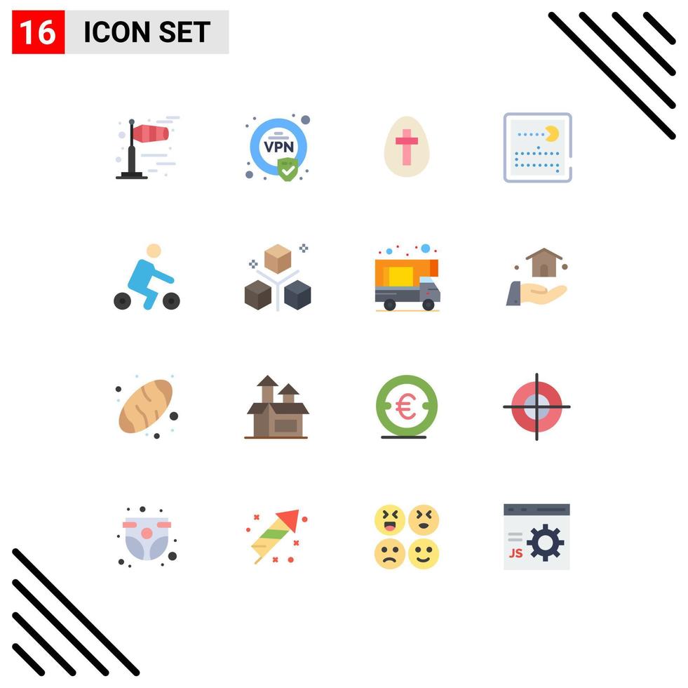 Flat Color Pack of 16 Universal Symbols of transport riding holiday bicycle pacman Editable Pack of Creative Vector Design Elements