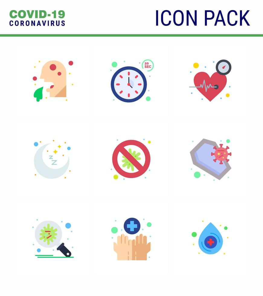 9 Flat Color coronavirus epidemic icon pack suck as  rest time night timer moon time viral coronavirus 2019nov disease Vector Design Elements