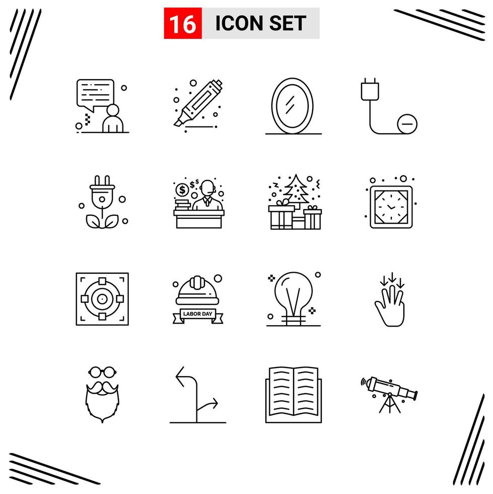 16 iconos estilo de línea basados en cuadrícula símbolos de esquema creativos para el diseño de sitios web signos de icono de línea simple aislados en fondo blanco conjunto de 16 iconos vector