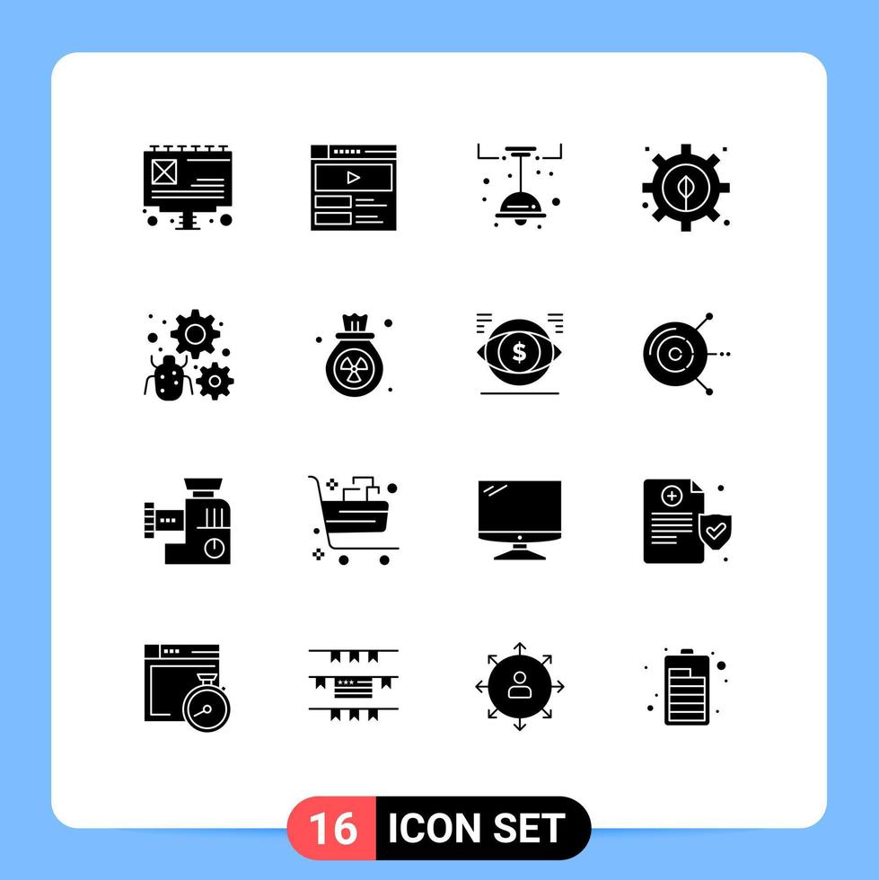 16 Universal Solid Glyph Signs Symbols of setting antivirus lamp configure energy Editable Vector Design Elements