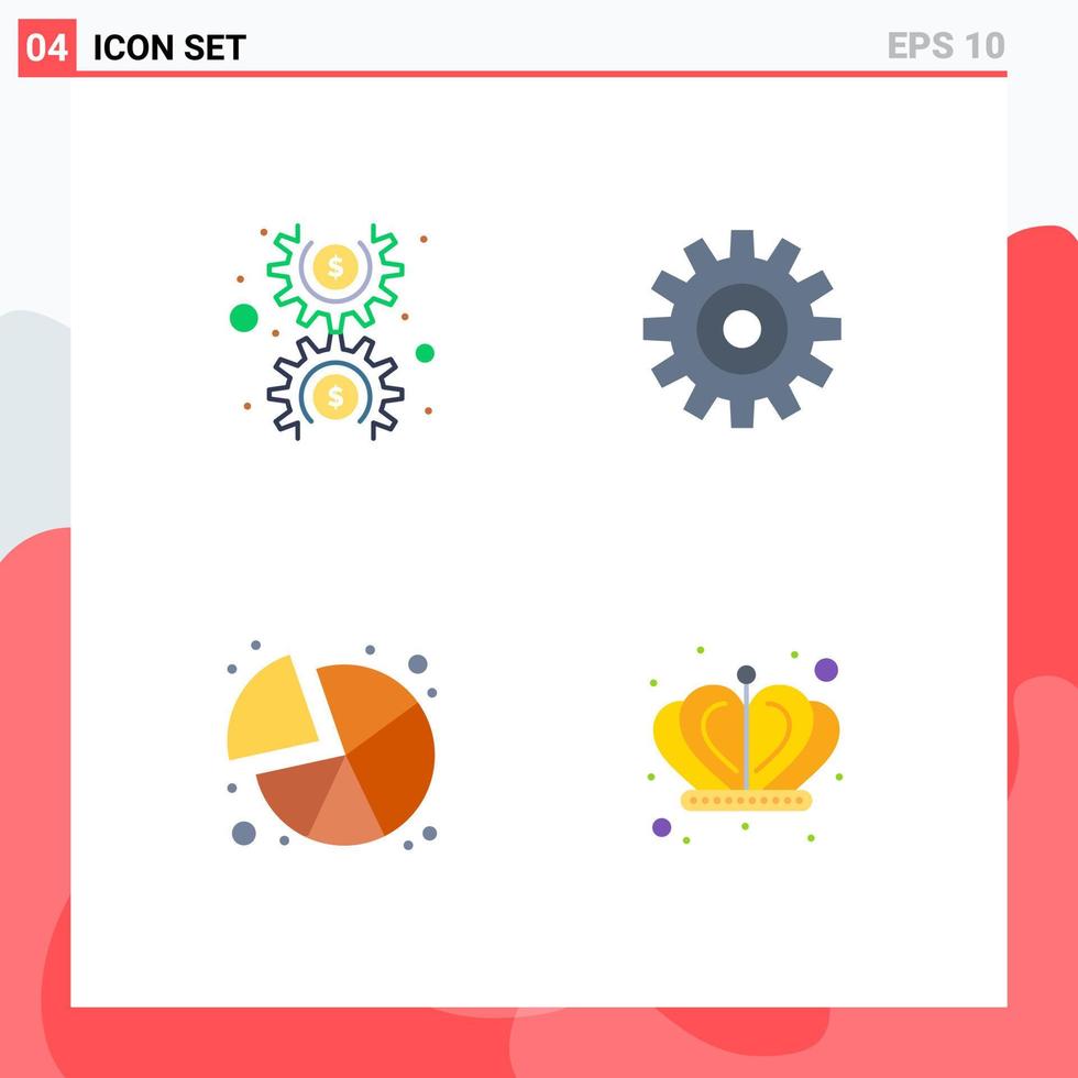 Group of 4 Flat Icons Signs and Symbols for dollar pie cog wheel graph Editable Vector Design Elements