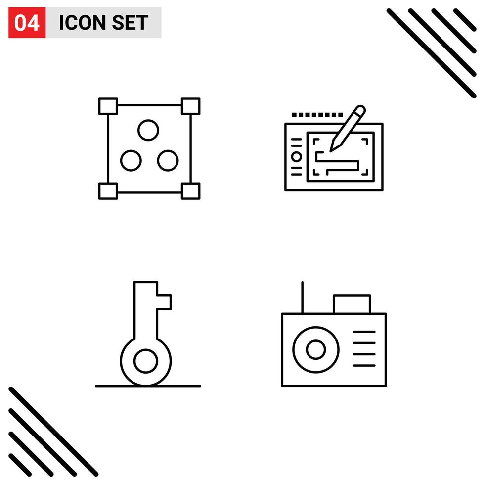 Modern Set of 4 Filledline Flat Colors Pictograph of abstract password tablet layout device Editable Vector Design Elements