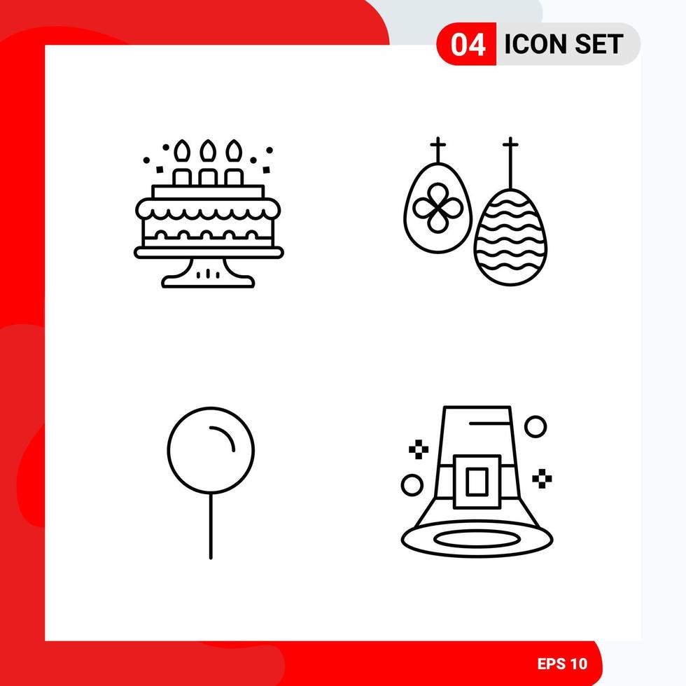 Creative Set of 4 Universal Outline Icons isolated on White Background vector