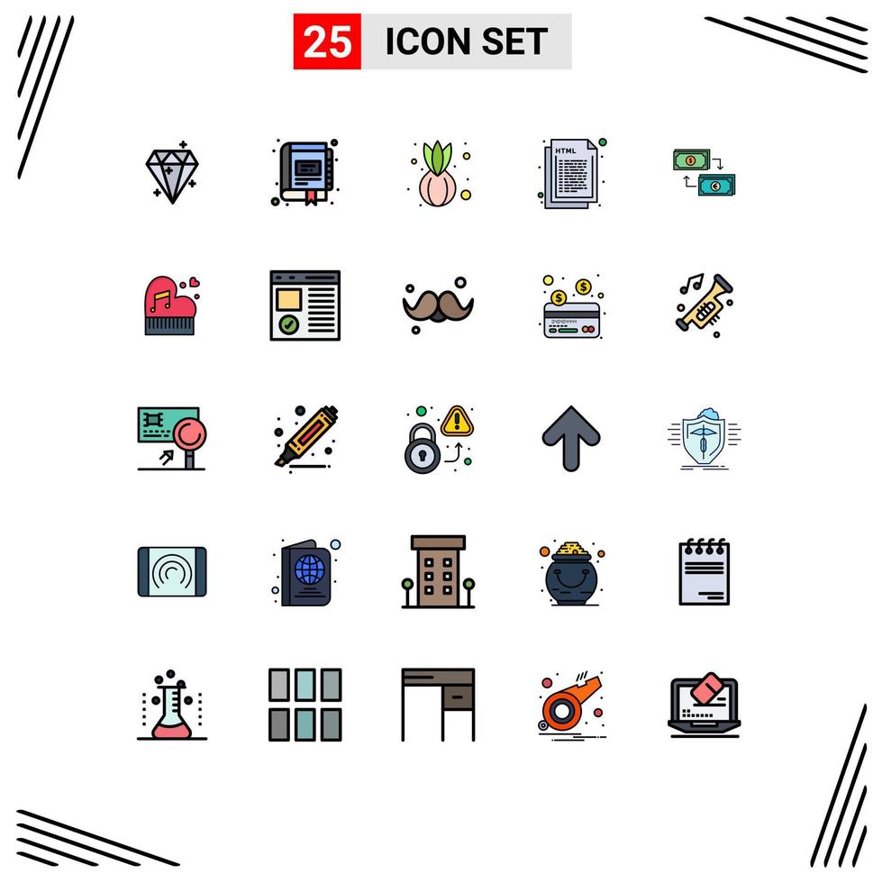 conjunto de 25 iconos de interfaz de usuario modernos signos de símbolos para intercambiar elementos de diseño de vector editables de codificación html de cuaderno web