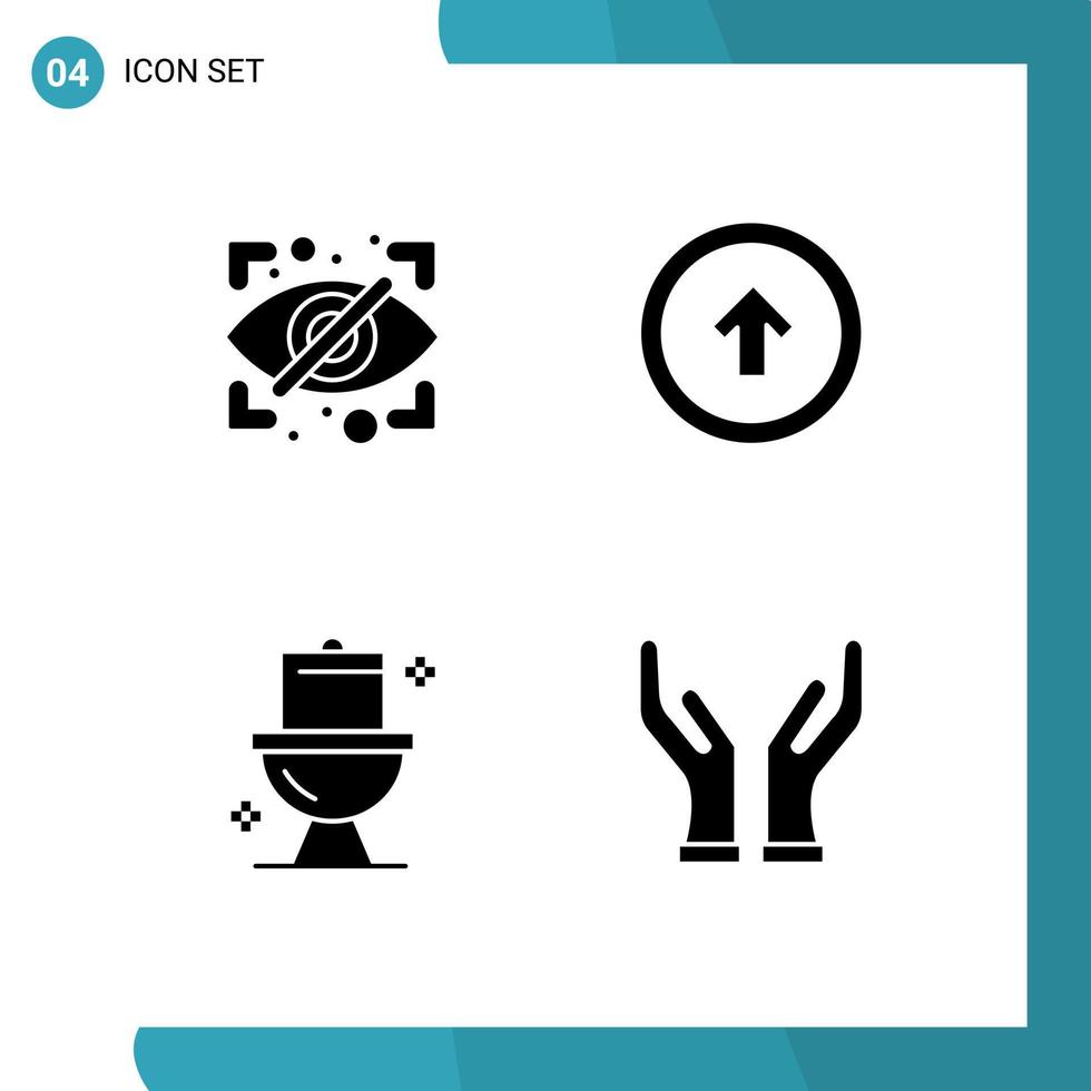 Mobile Interface Solid Glyph Set of 4 Pictograms of block bathroom security user toilet Editable Vector Design Elements