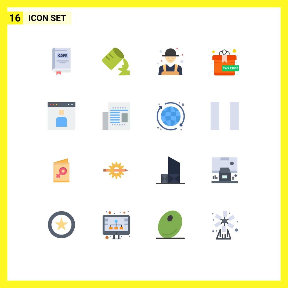16 Thematic Vector Flat Colors and Editable Symbols of interface avatar farm present free Editable Pack of Creative Vector Design Elements