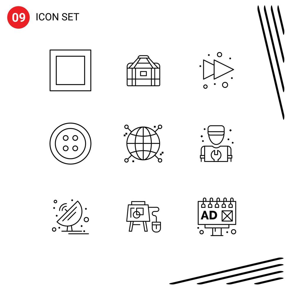 Mobile Interface Outline Set of 9 Pictograms of mechanic network right globe connected Editable Vector Design Elements