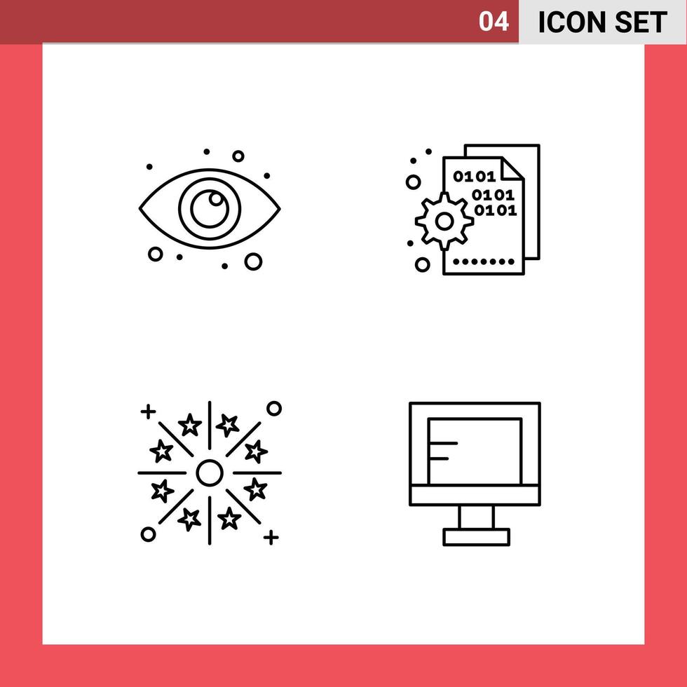 4 Creative Icons Modern Signs and Symbols of eye celebration web code firework Editable Vector Design Elements