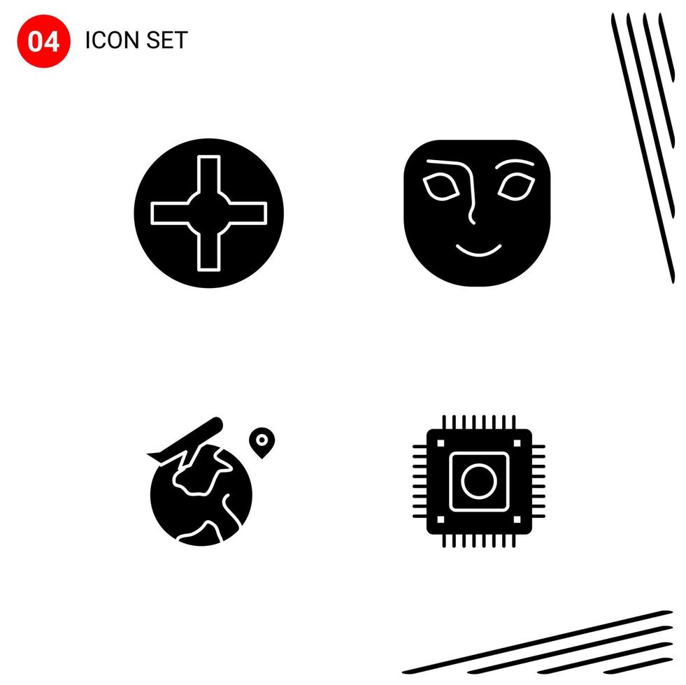 Collection of 4 Vector Icons in solid style Pixle Perfect Glyph Symbols for Web and Mobile Solid Icon Signs on White Background 4 Icons