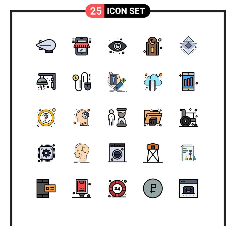 Concepto de color plano de 25 líneas completas para sitios web, móviles y aplicaciones, vista de datos científicos, computación, elementos de diseño vectorial editables musulmanes vector