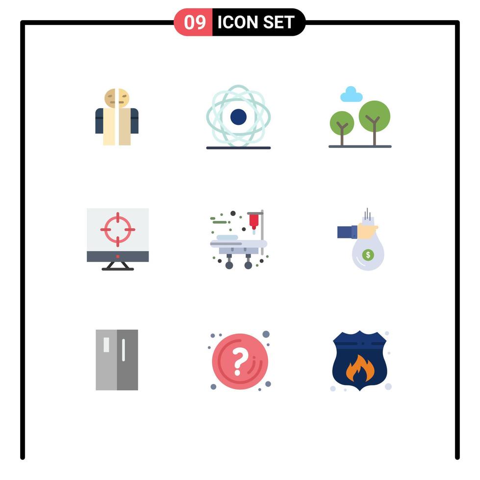 Flat Color Pack of 9 Universal Symbols of stretcher targeting physics target business Editable Vector Design Elements