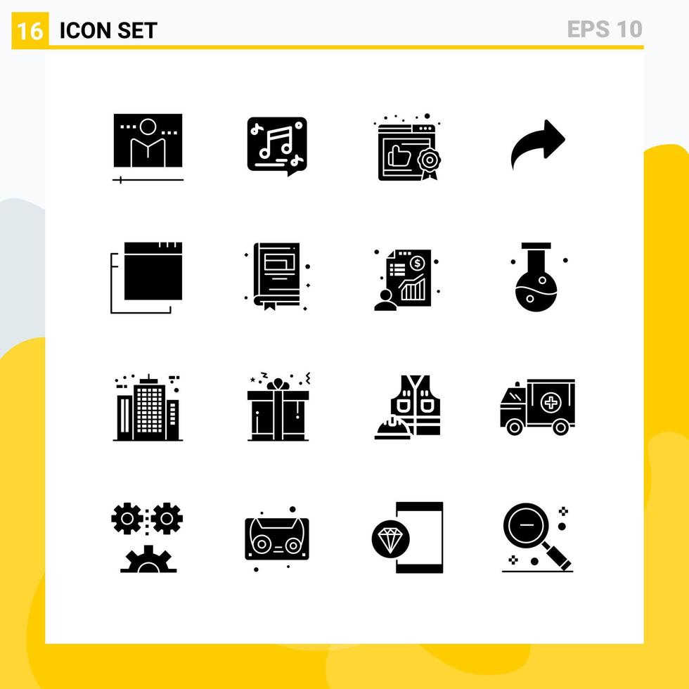 Solid Glyph Pack of 16 Universal Symbols of apps right music direction recommended Editable Vector Design Elements
