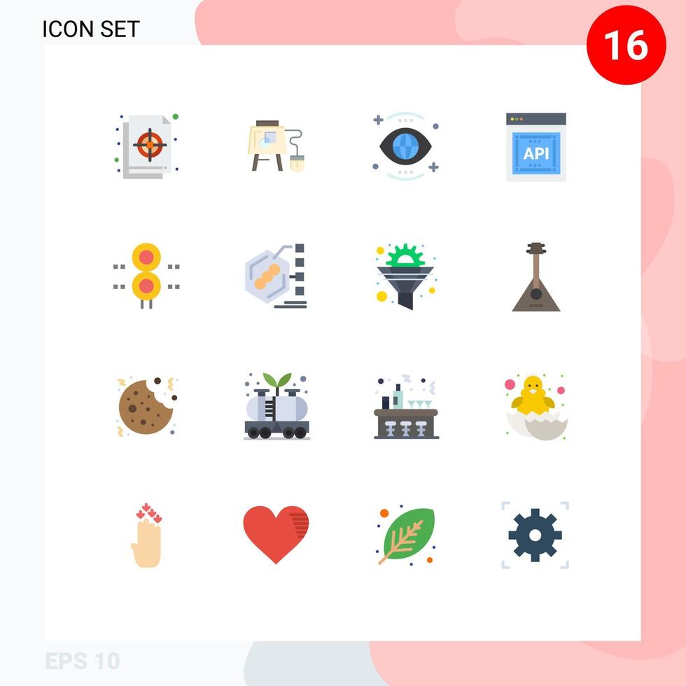 Modern Set of 16 Flat Colors Pictograph of software api concept education api view Editable Pack of Creative Vector Design Elements