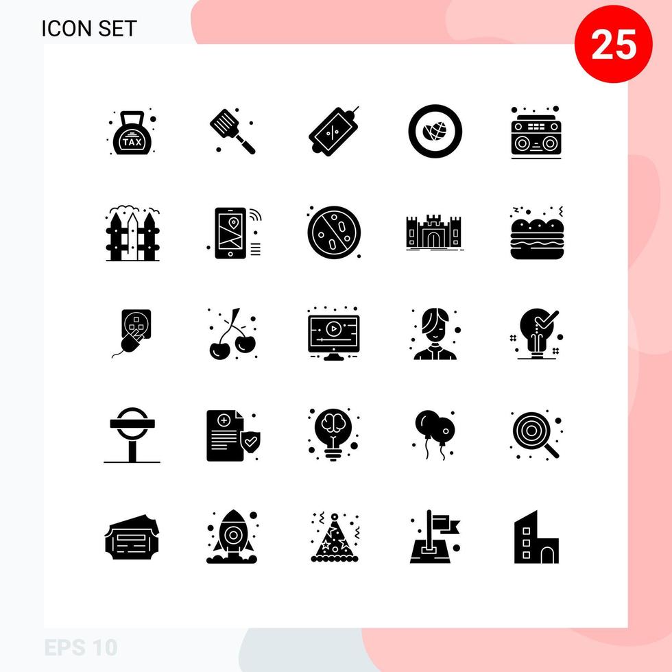 25 Universal Solid Glyphs Set for Web and Mobile Applications wreath eco flipper achievement sale Editable Vector Design Elements