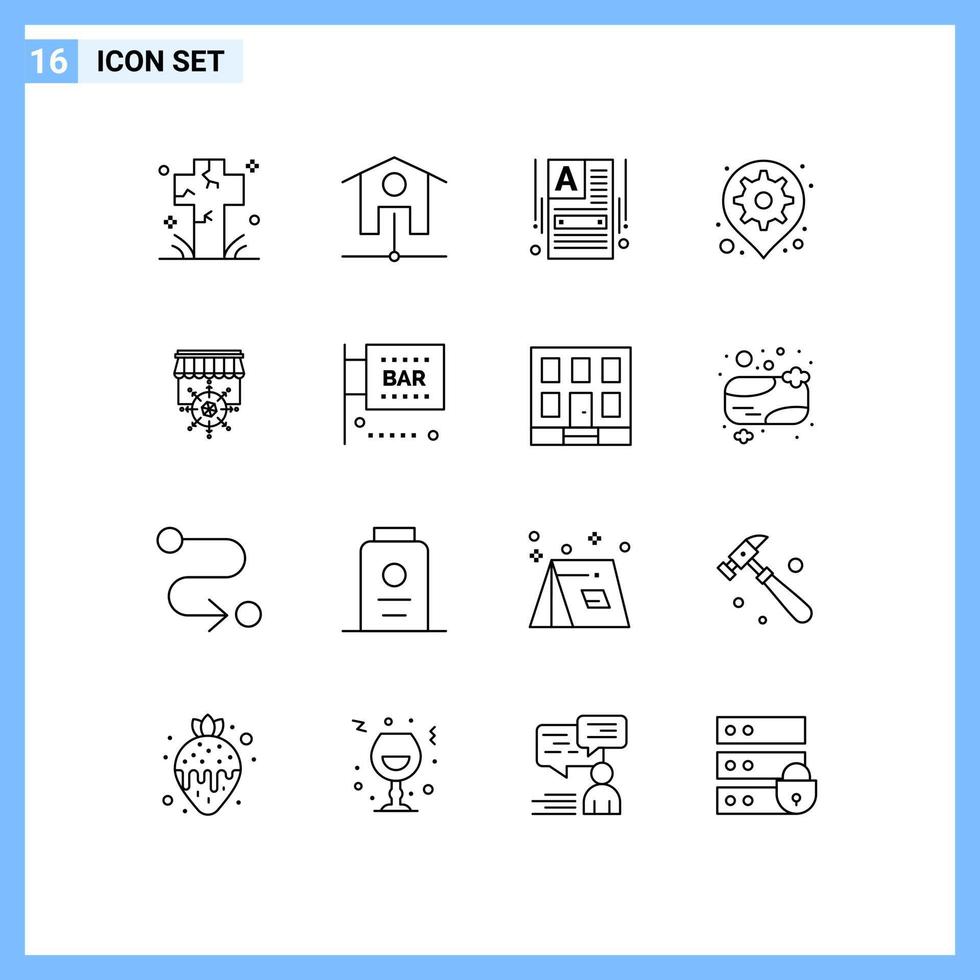 Universal Icon Symbols Group of 16 Modern Outlines of shop pin make a website map gear Editable Vector Design Elements