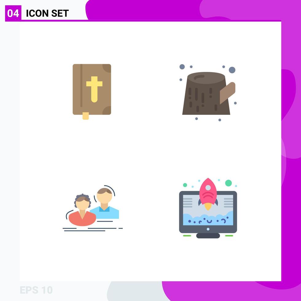 4 Thematic Vector Flat Icons and Editable Symbols of book group holiday waste team Editable Vector Design Elements
