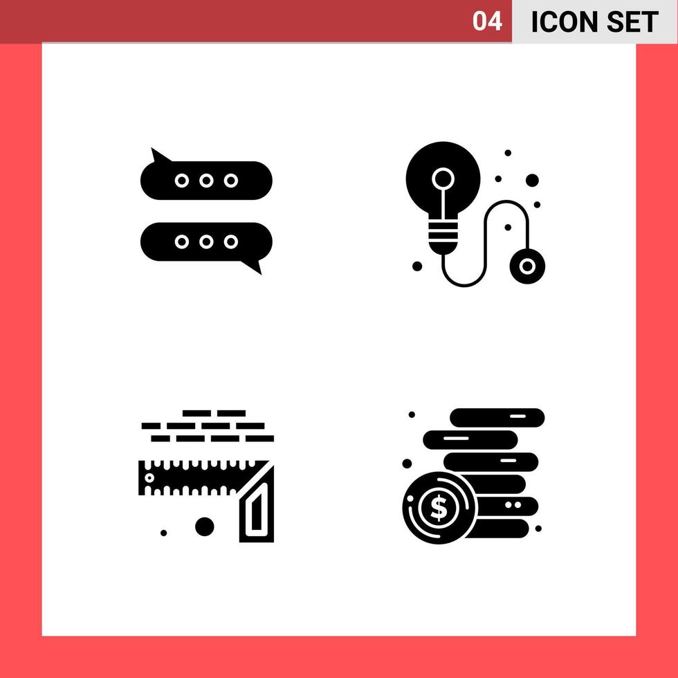 4 Icon Pack Solid Style Glyph Symbols on White Background Simple Signs for general designing vector