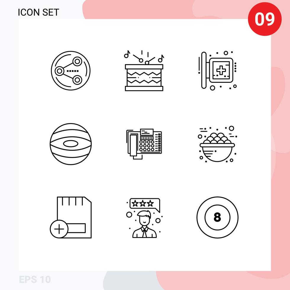 Editable Vector Line Pack of 9 Simple Outlines of business space board planet hospital Editable Vector Design Elements