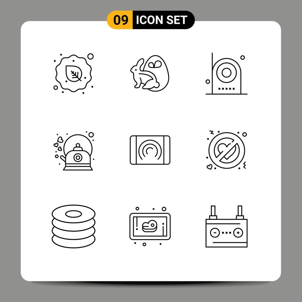 Set of 9 Commercial Outlines pack for kettle coffee rabbit brew electronic Editable Vector Design Elements