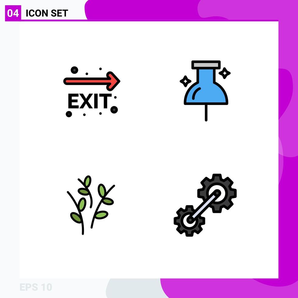 Set of 4 Commercial Filledline Flat Colors pack for exit easter navigation pin cogs Editable Vector Design Elements