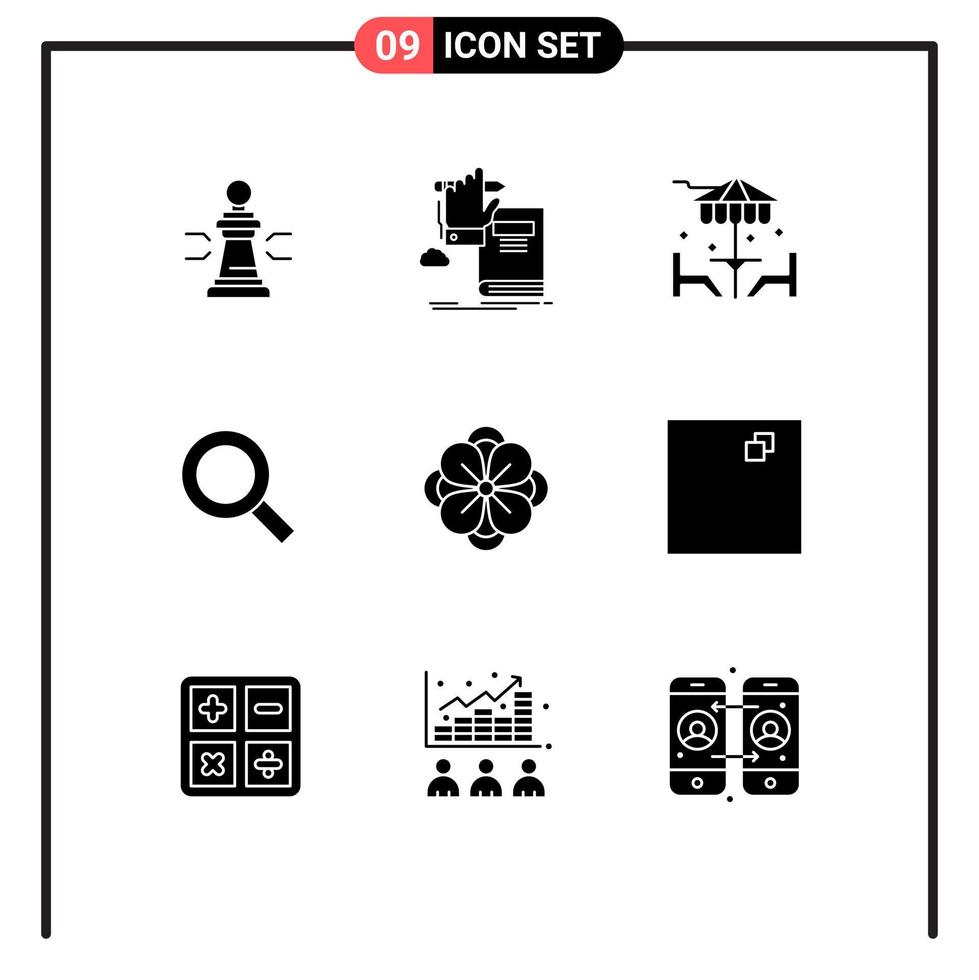 User Interface Pack of 9 Basic Solid Glyphs of search furniture knowledge dinner beach Editable Vector Design Elements