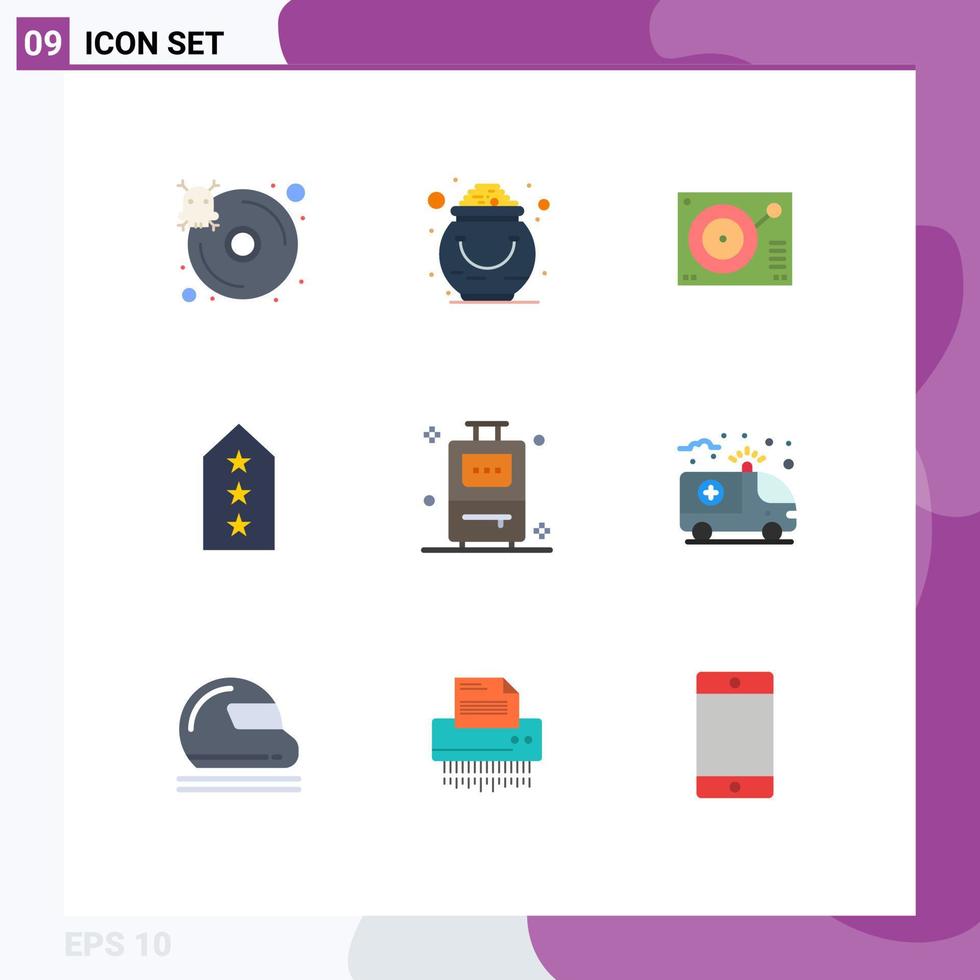 Pictogram Set of 9 Simple Flat Colors of tag rank pot military player Editable Vector Design Elements