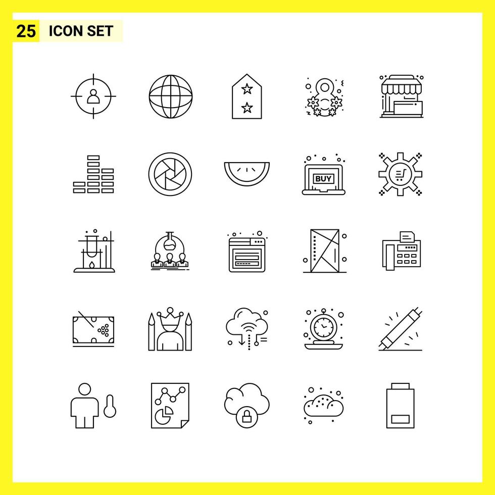 25 conjunto de iconos, símbolos de línea simple, signo de esquema en fondo blanco para el diseño de sitios web, aplicaciones móviles y medios impresos vector