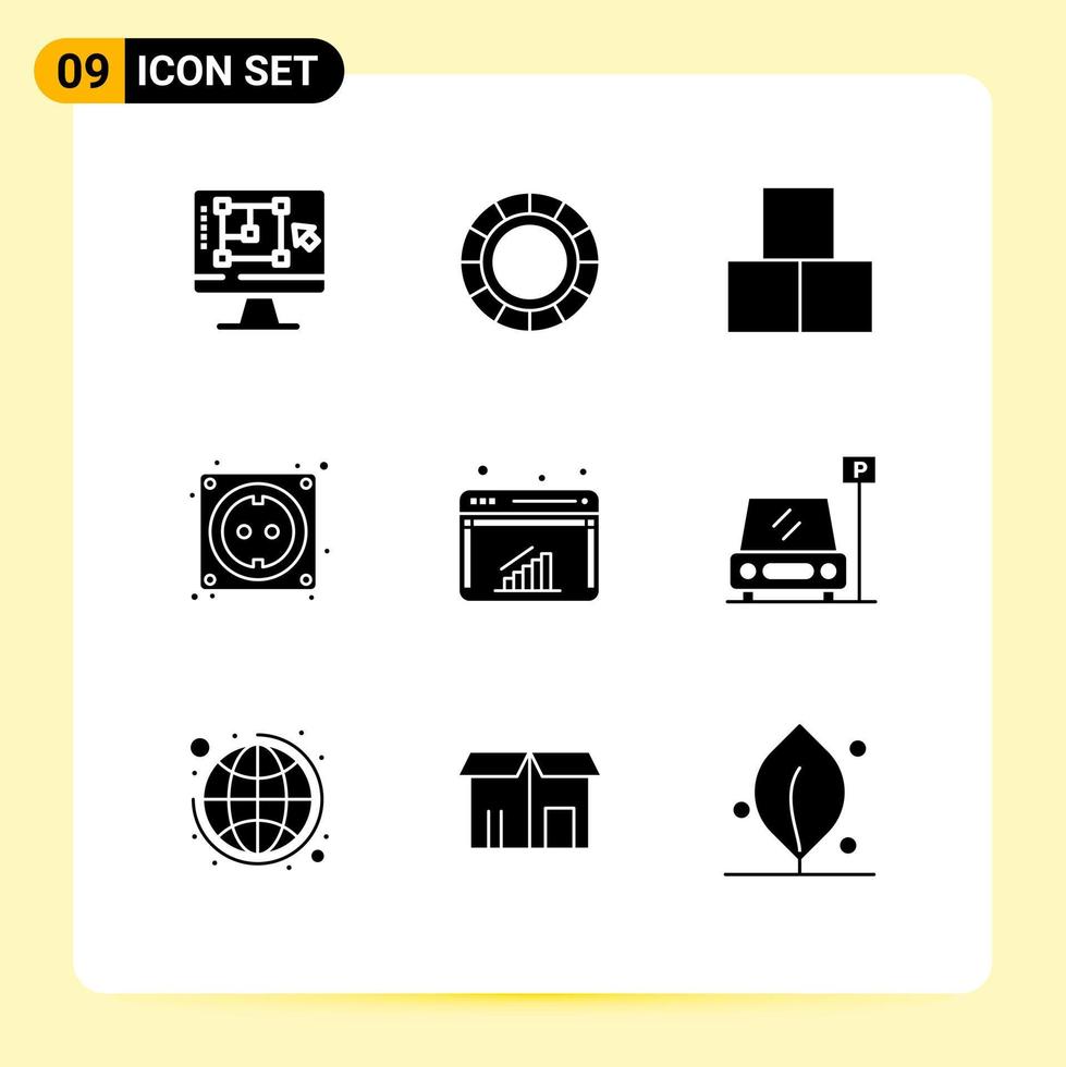 Modern Set of 9 Solid Glyphs and symbols such as graph stock blocks hardware cable Editable Vector Design Elements