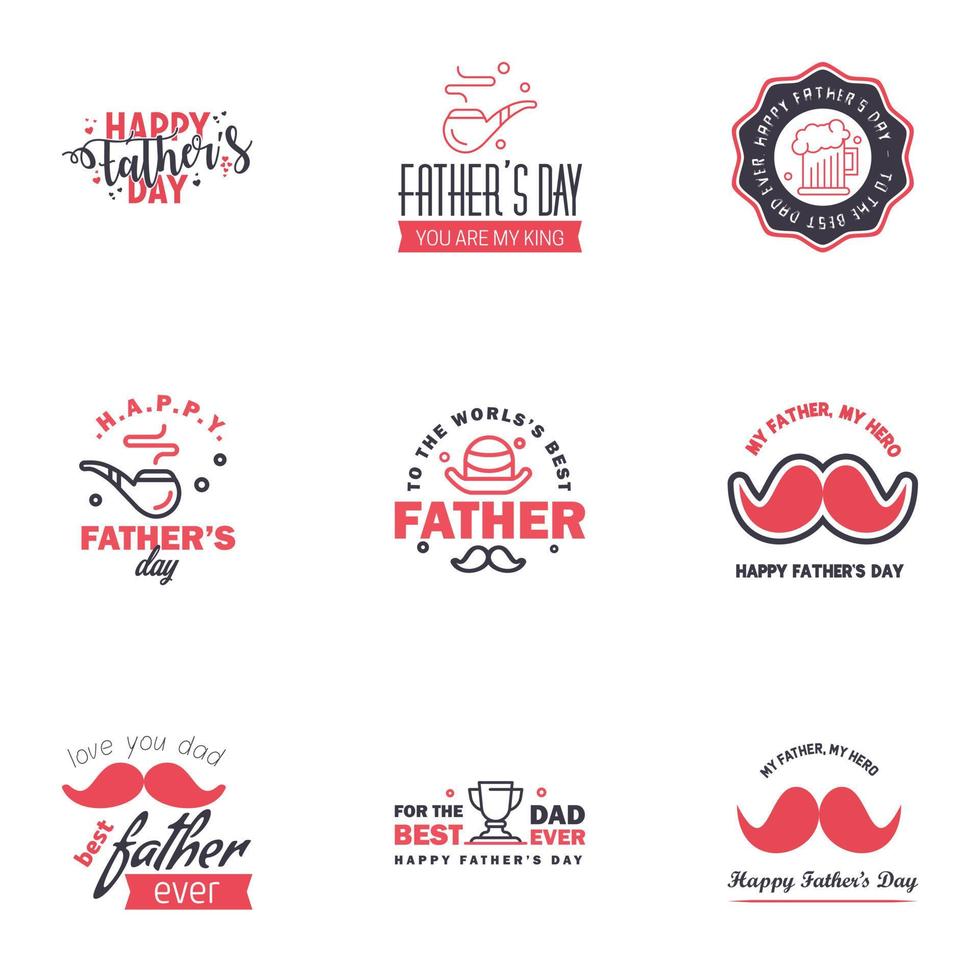Love You Papa Card Design for Happy Fathers Day Typography Collection 9 Black and Pink Design Editable Vector Design Elements