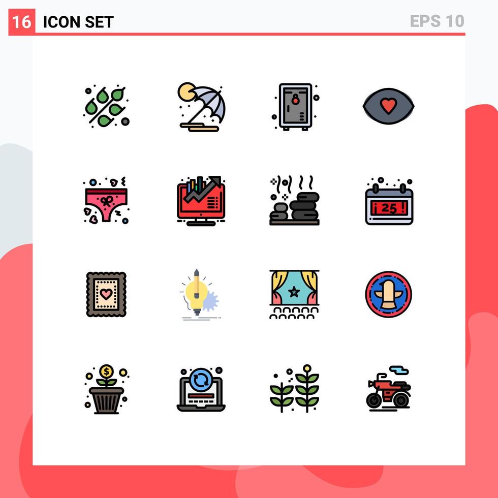 16 líneas llenas de color plano universal signos símbolos de ropa interior bloqueo de visión cara elementos de diseño de vectores creativos editables