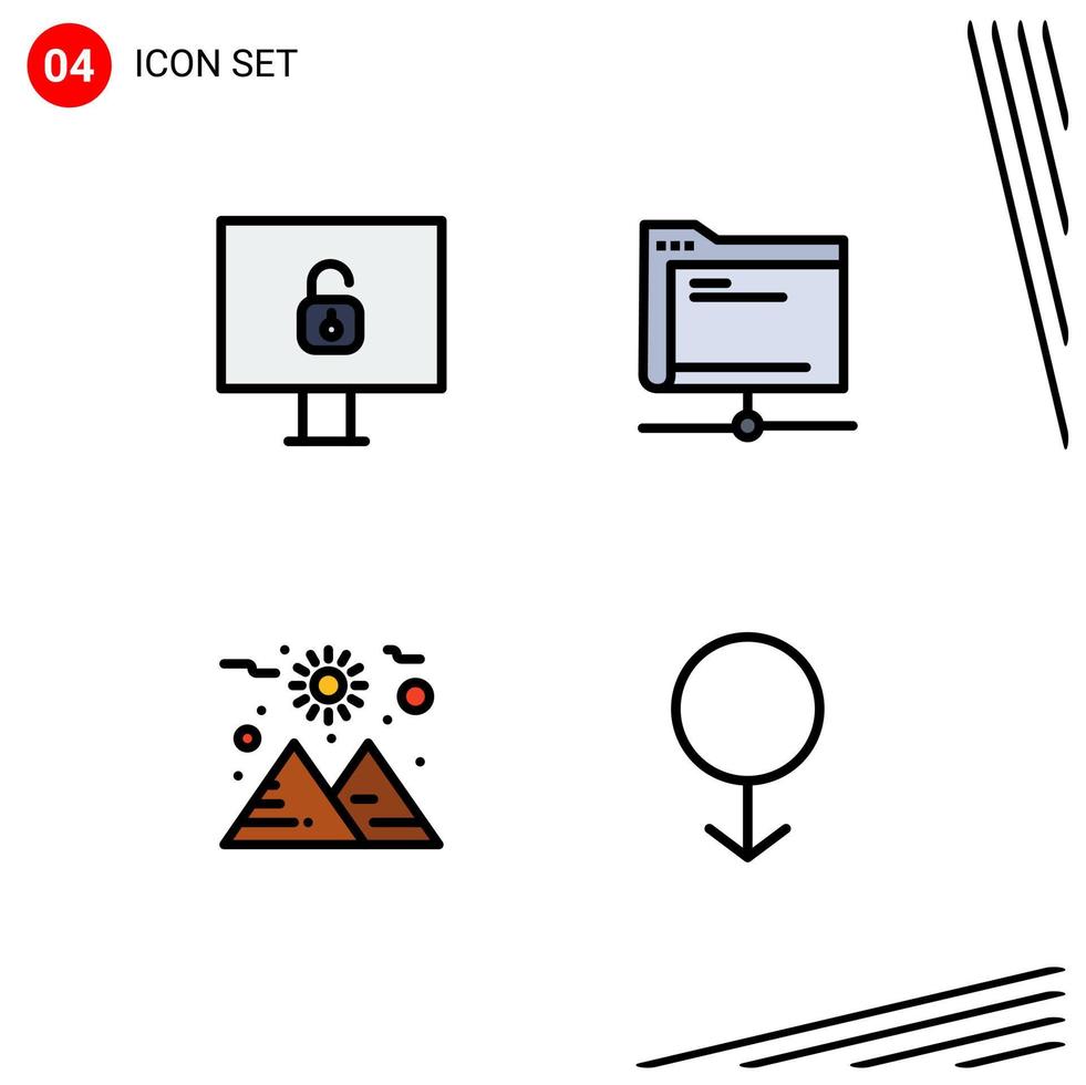 Set of 4 Commercial Filledline Flat Colors pack for computer space data remote gender Editable Vector Design Elements