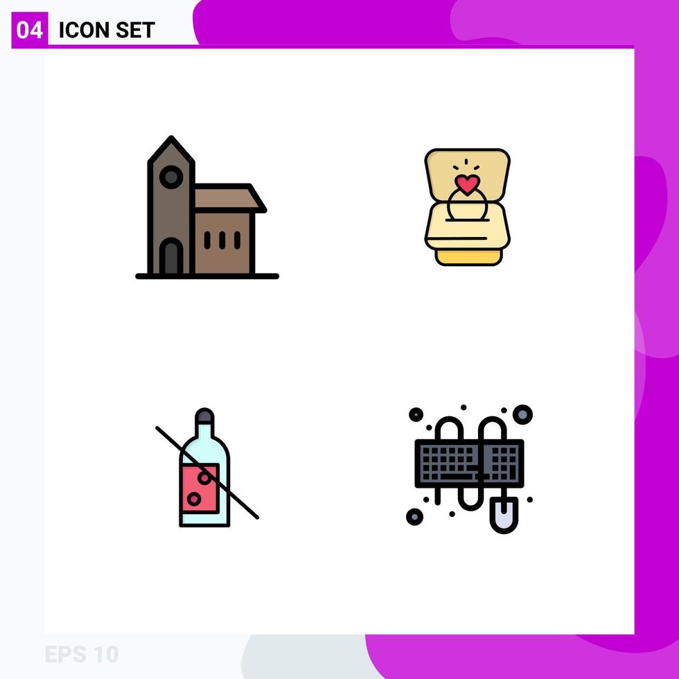 4 Creative Icons Modern Signs and Symbols of building alcohol historic love no Editable Vector Design Elements