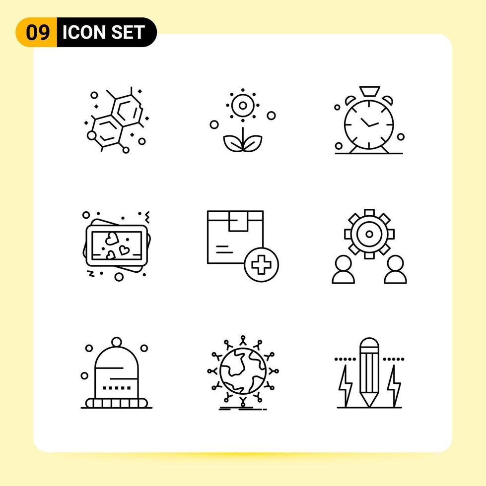 9 Creative Icons for Modern website design and responsive mobile apps 9 Outline Symbols Signs on White Background 9 Icon Pack vector