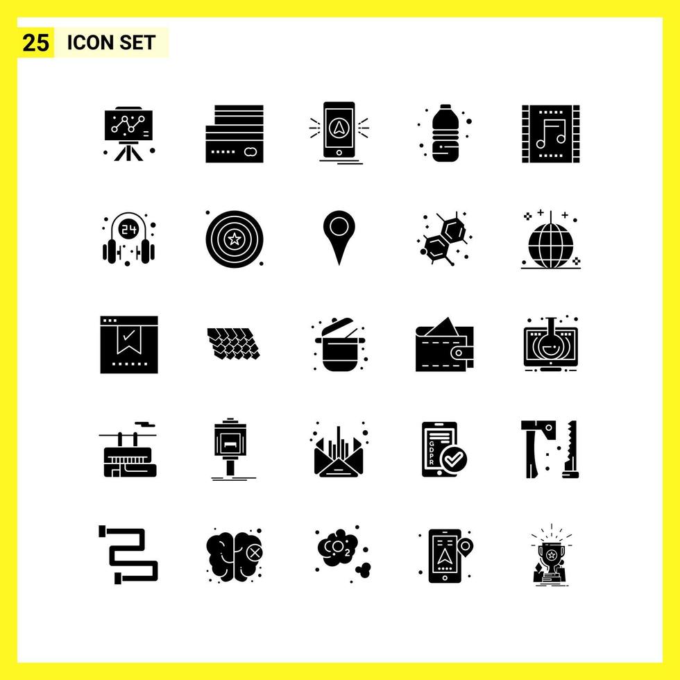 25 Icon Set Simple Solid Symbols Glyph Sign on White Background for Website Design Mobile Applications and Print Media vector