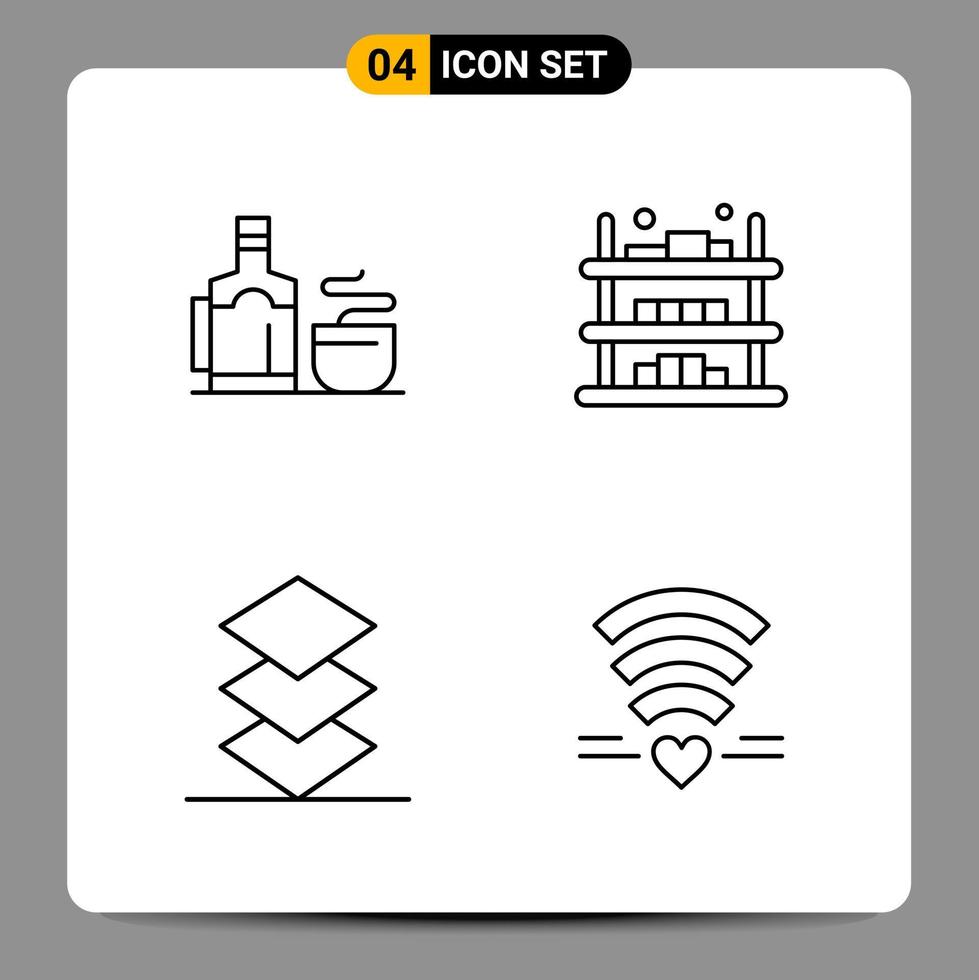 4 Black Icon Pack Outline Symbols Signs for Responsive designs on white background 4 Icons Set vector