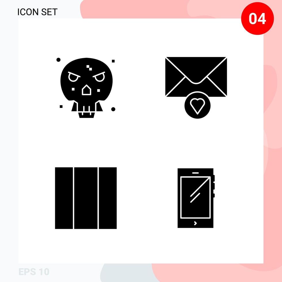 Vector Pack of 4 Icons in Solid Style Creative Glyph Pack isolated on White Background for Web and Mobile