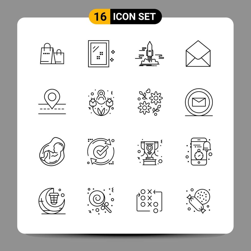 16 Black Icon Pack Outline Symbols Signs for Responsive designs on white background 16 Icons Set vector