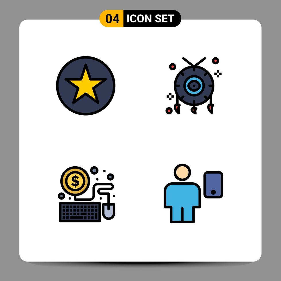Filledline Flat Color Pack of 4 Universal Symbols of badge mouse insignia cultures economy Editable Vector Design Elements